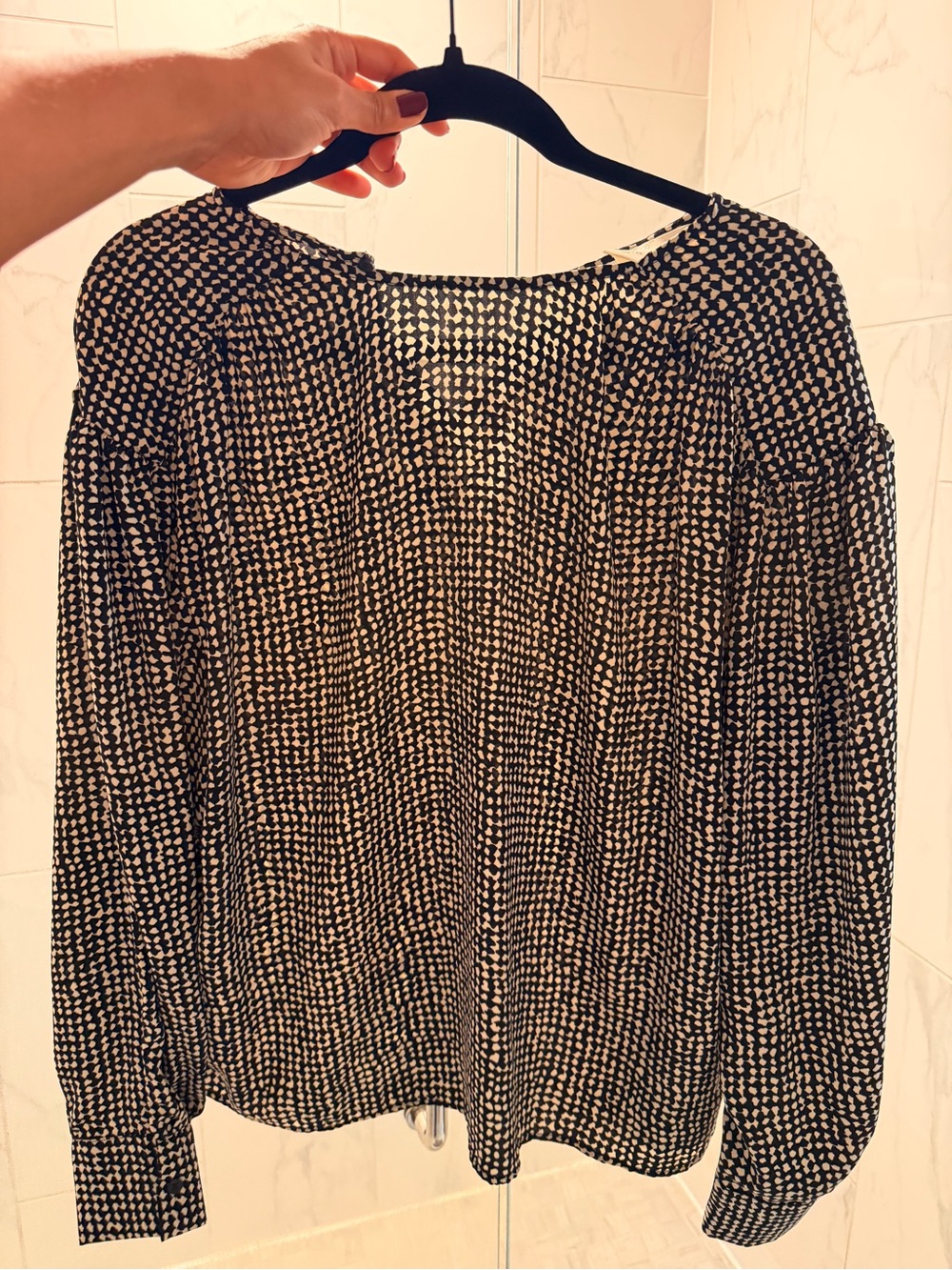 H&M Black and White Dot-Print Long Sleeve Blouse